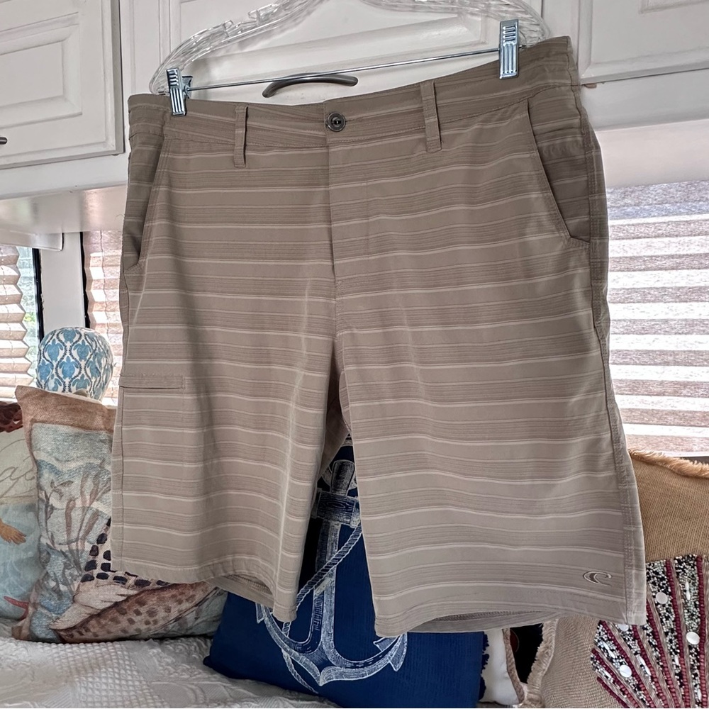 O'Neill Crossover Hybrid‎ Shorts Men's Size 36 Khaki Stripe Stretch Casual Cargo